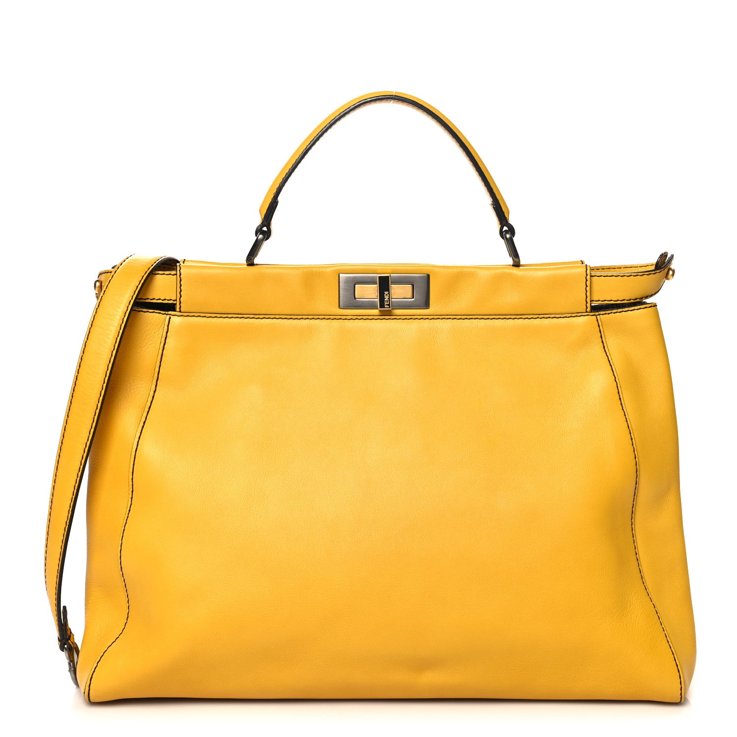 Fendi Vitello Zucca Large Peekaboo Iconic Satchel Yellow Tobacco 1 of 10