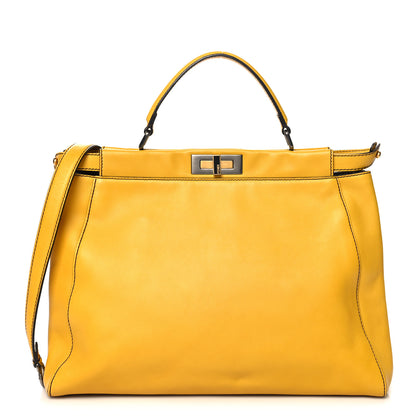 Fendi Vitello Zucca Large Peekaboo Iconic Satchel Yellow Tobacco 1 of 10