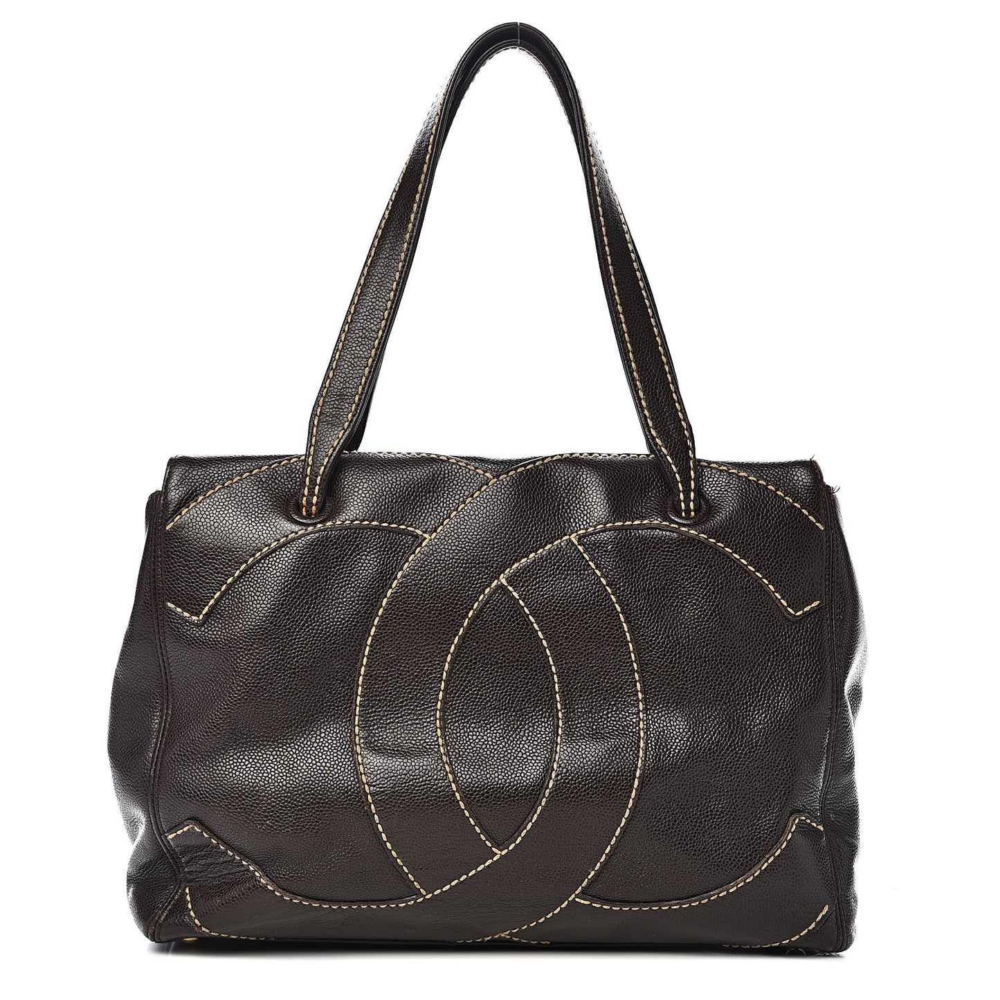 Caviar CC Stitched Medium Tote Brown