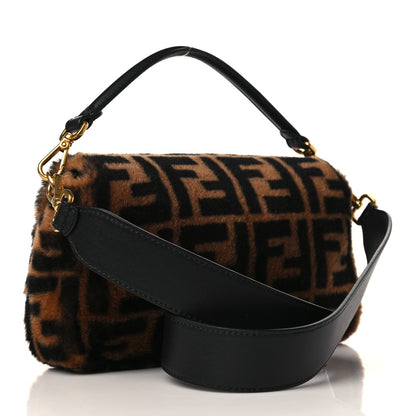 Fendi Shearling Vitello Dolce Macro FF 1974 Baguette Tobacco Black 3 of 9