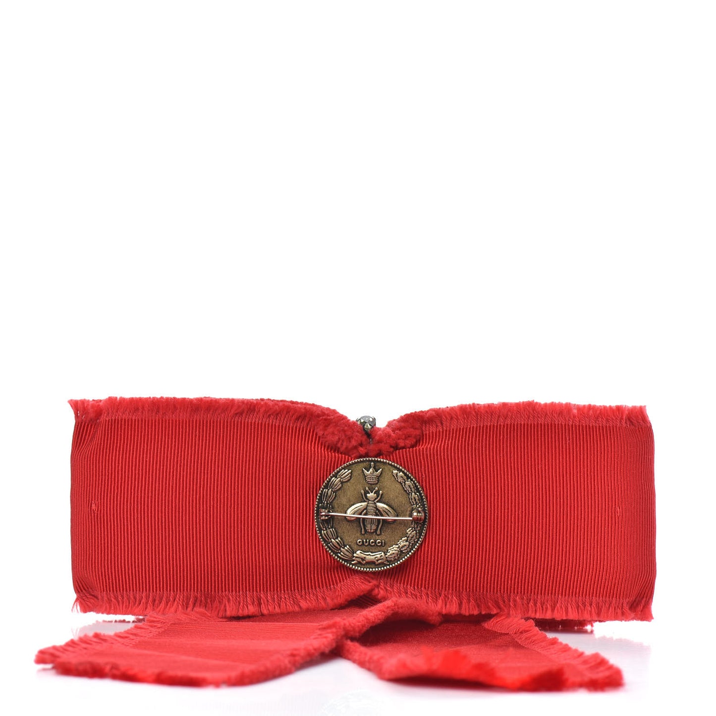 Grosgrain Crystal Bow Brooch Red