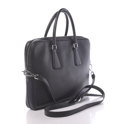 Prada Saffiano Crocodile Embossed Travel Briefcase Black 3 of 10