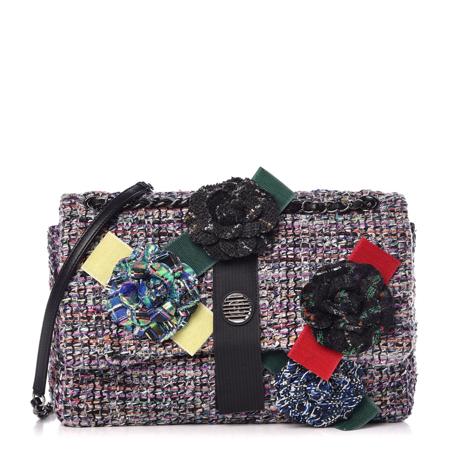 Tweed Camellia Flap Bag Multicolor