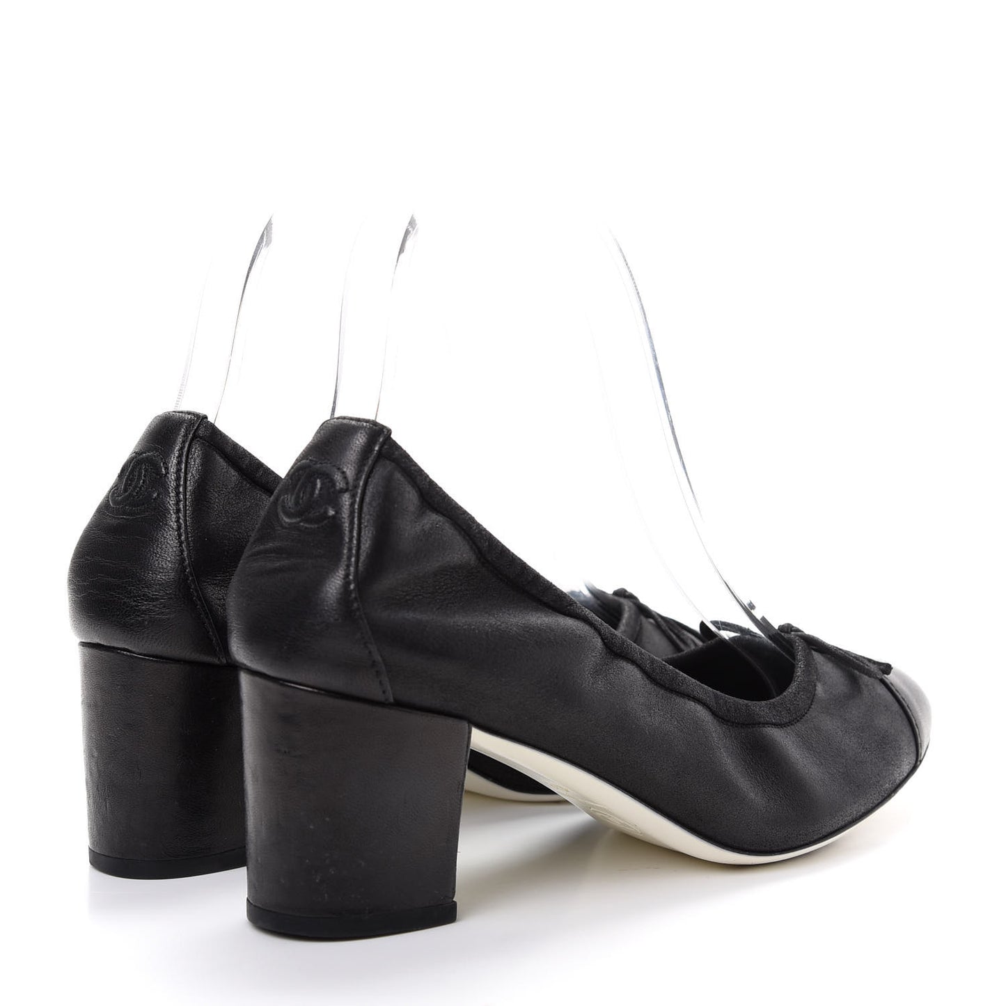 Lambskin Elastic Cap Toe Ballerina Pumps 37 Black