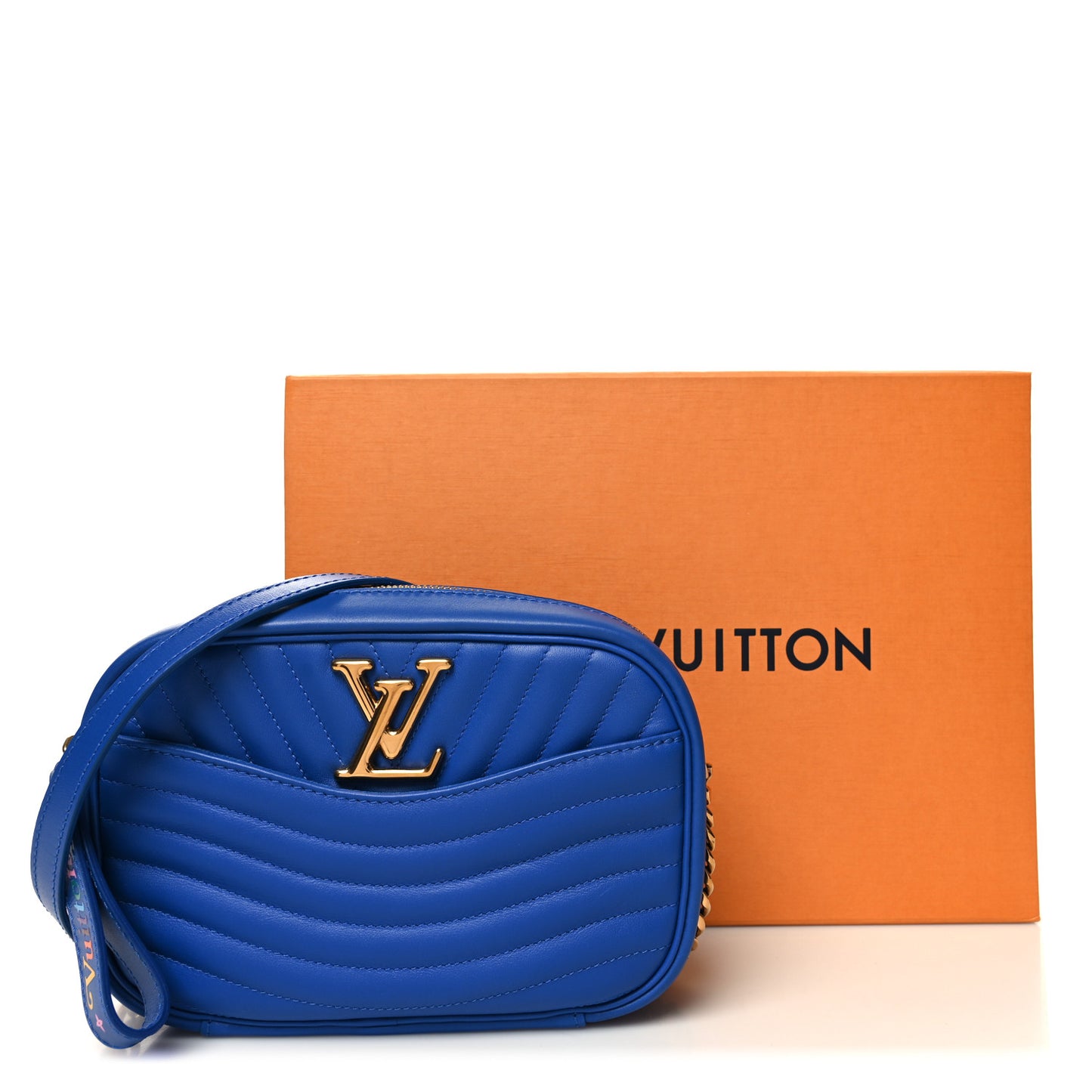 Calfskin New Wave Camera Bag Bleu Neon