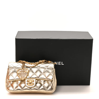 Chanel Metallic Calfskin Quilted Mini Flap Bag Charm With Hook Golden 11 of 11