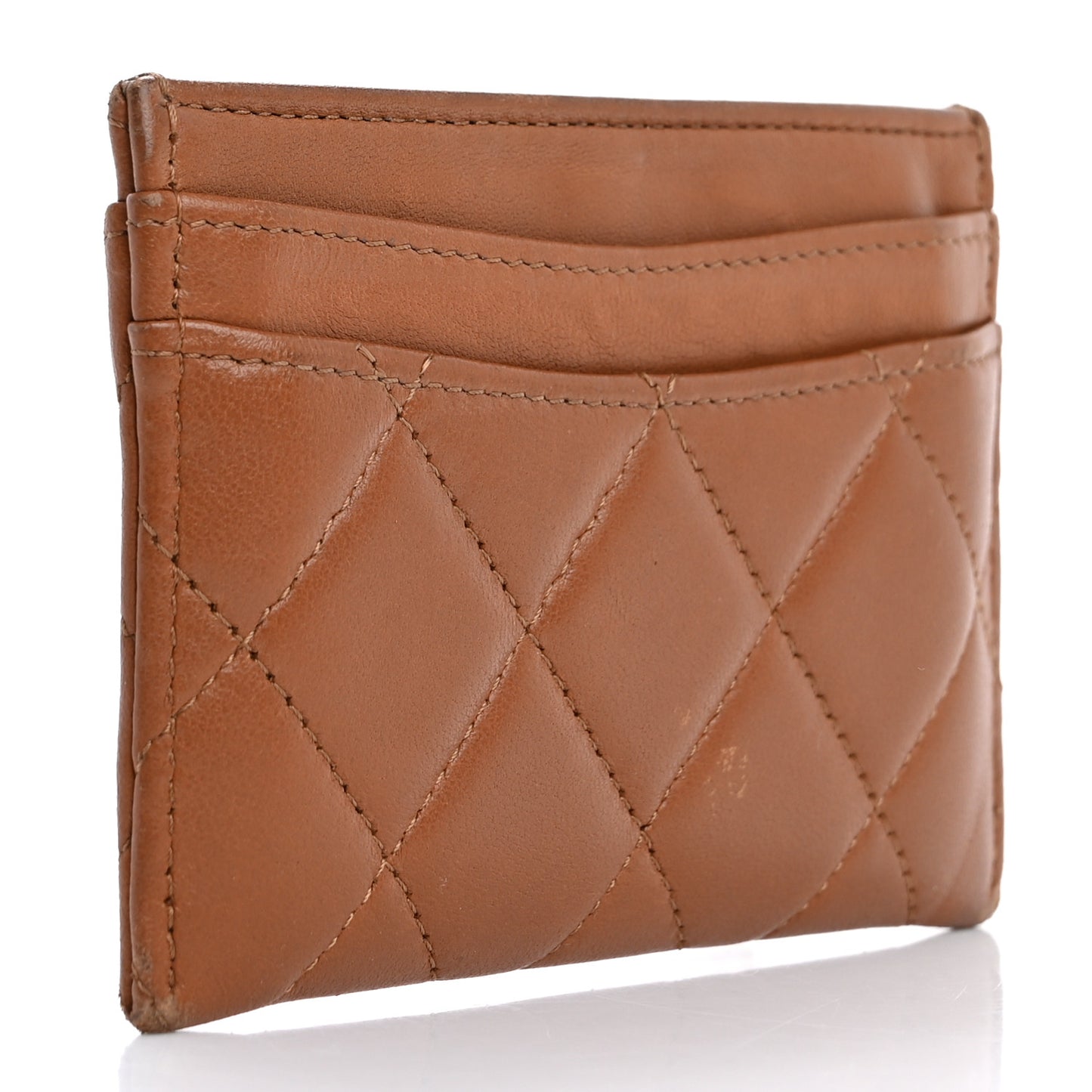Lambskin Quilted Card Holder Brown