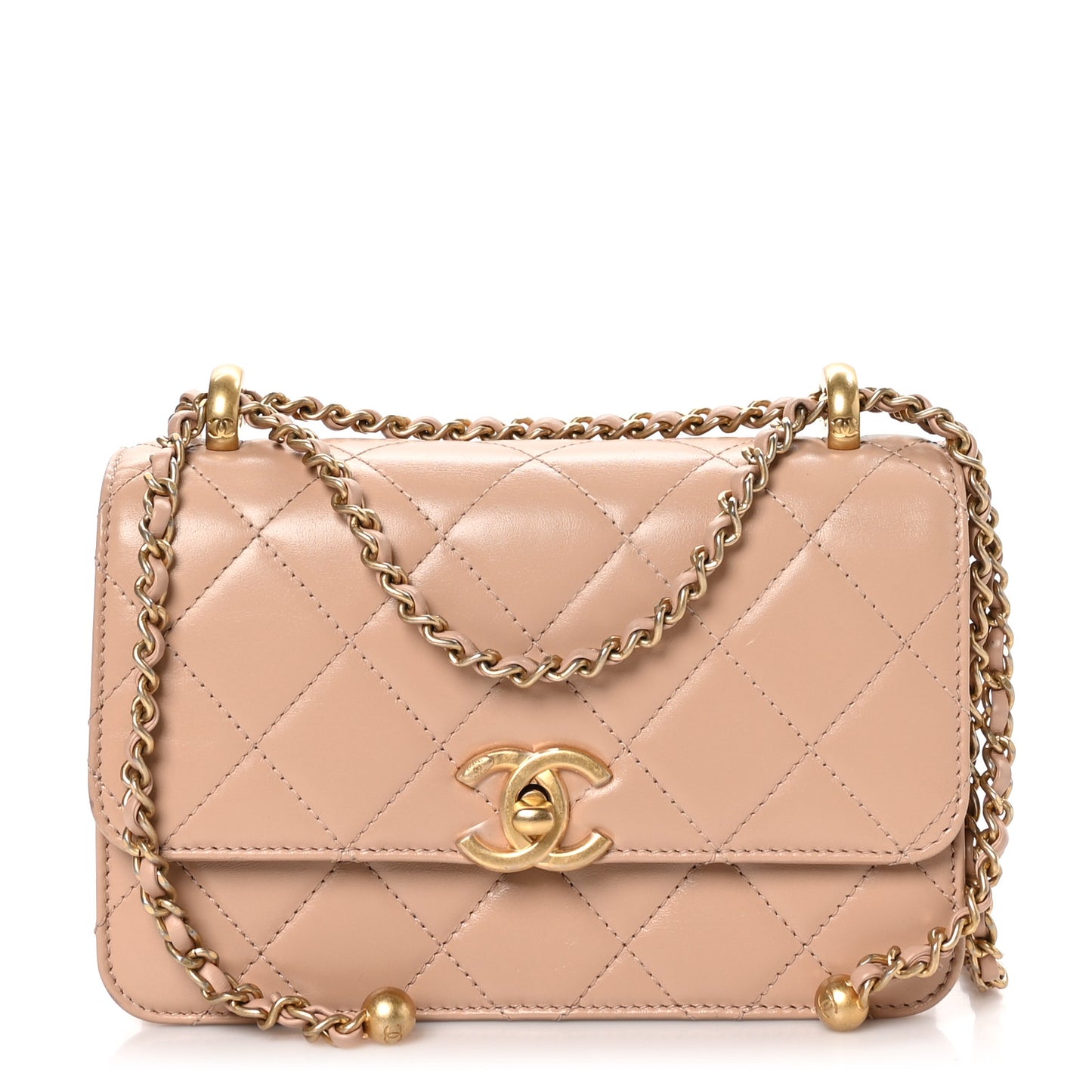 Calfskin Quilted Mini Perfect Fit Flap Beige