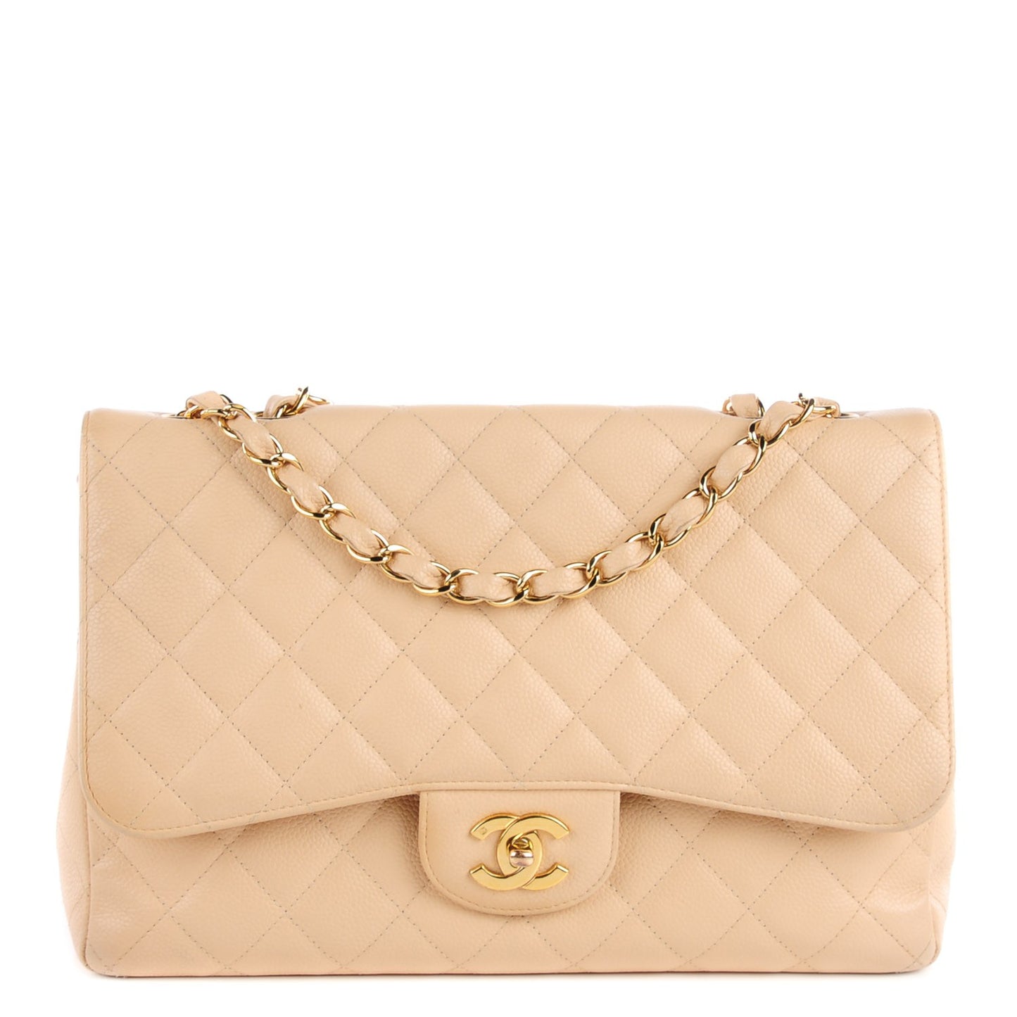 Caviar Quilted Jumbo Single Flap Beige Clair