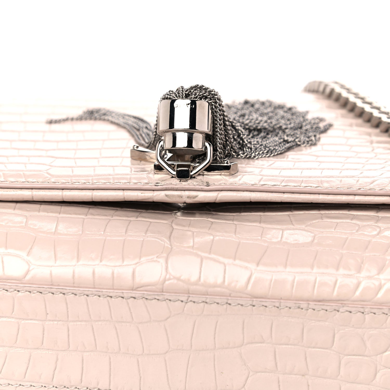 Saint Laurent Calfskin Crocodile Embossed Medium Classic Monogram Kate Tassel Satchel Powder Pink 14 of 16