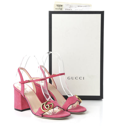 Gucci Kid Scamosciato GG Marmont Ankle Wrap 75mm Sandals 37 Hot Pink 8 of 9