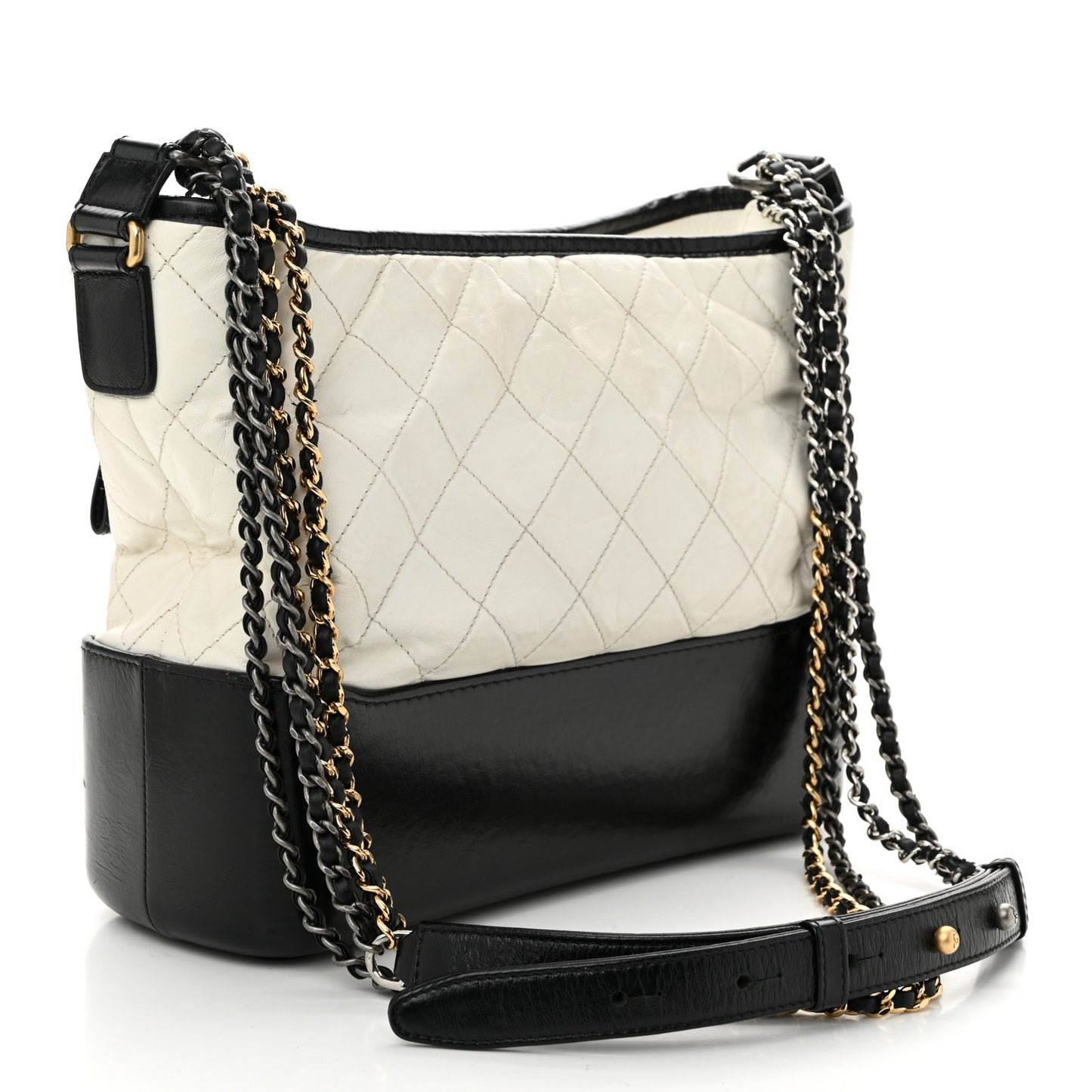 Aged Calfskin Quilted Medium Gabrielle Hobo Black White
