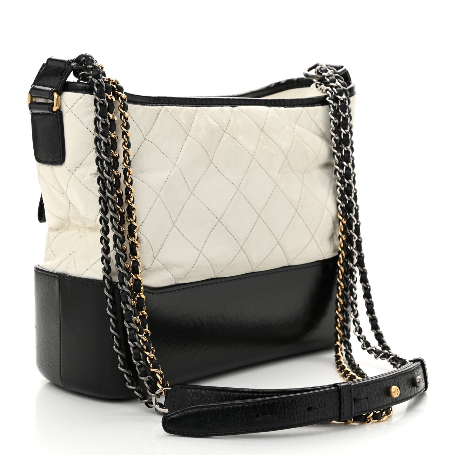 Chanel Aged Calfskin Quilted Medium Gabrielle Hobo Black White 3 of 10