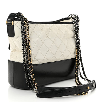 Chanel Aged Calfskin Quilted Medium Gabrielle Hobo Black White 3 of 10