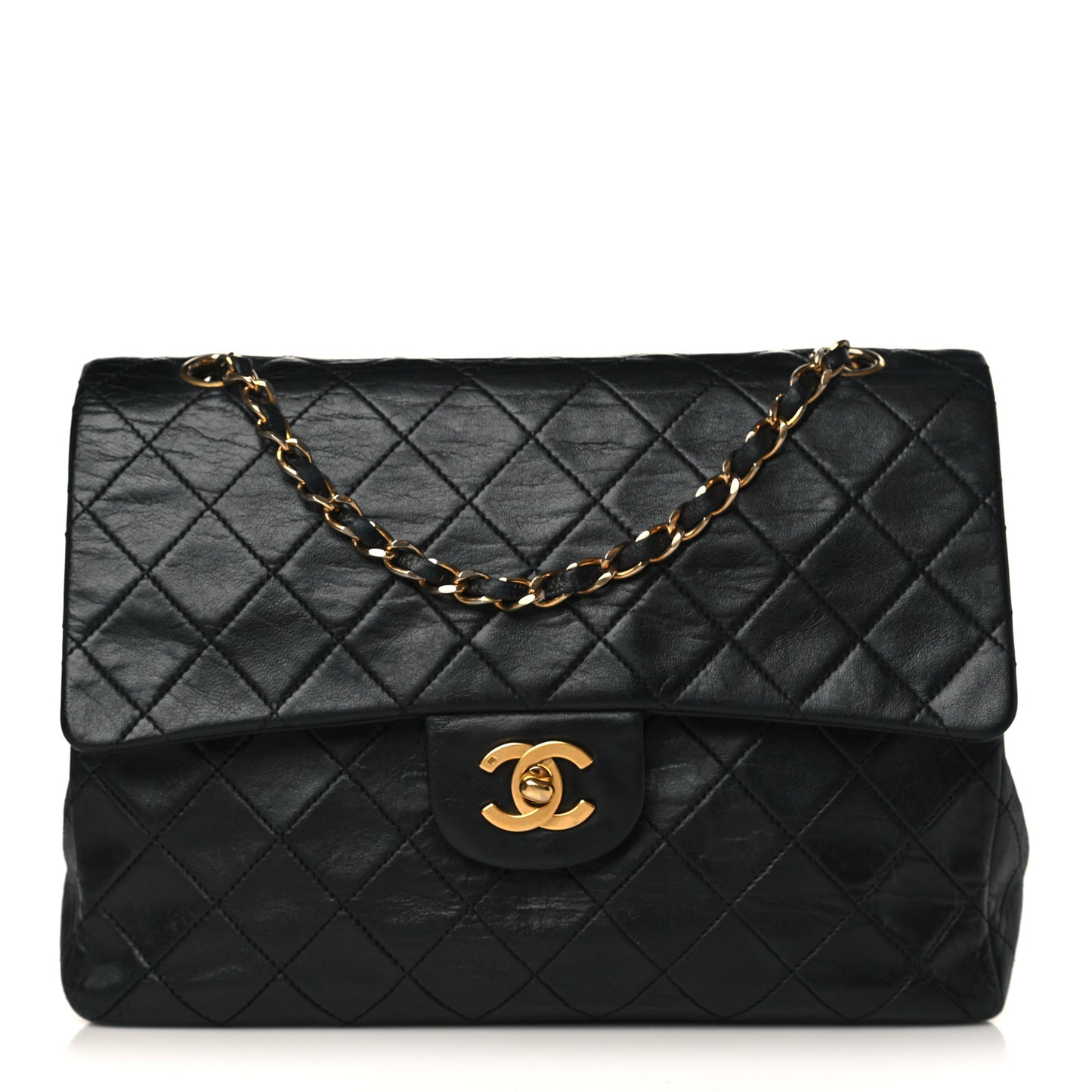 Lambskin Quilted Medium Double Flap Black