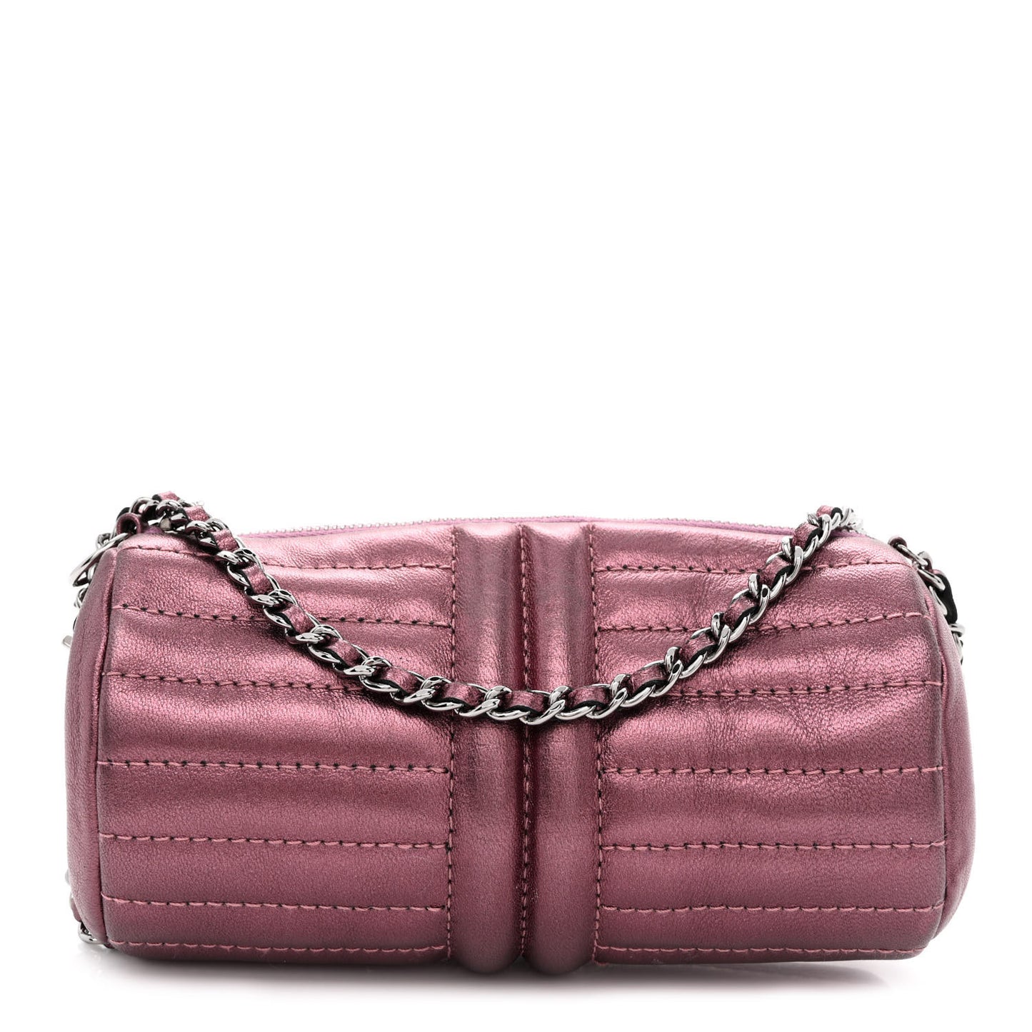 Metallic Lambskin Horizontal Quilt Pochette Purple