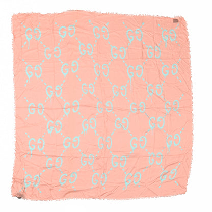 Gucci Modal Silk GG Writers Fringe Shawl Old Rose Sky Blue 1 of 4