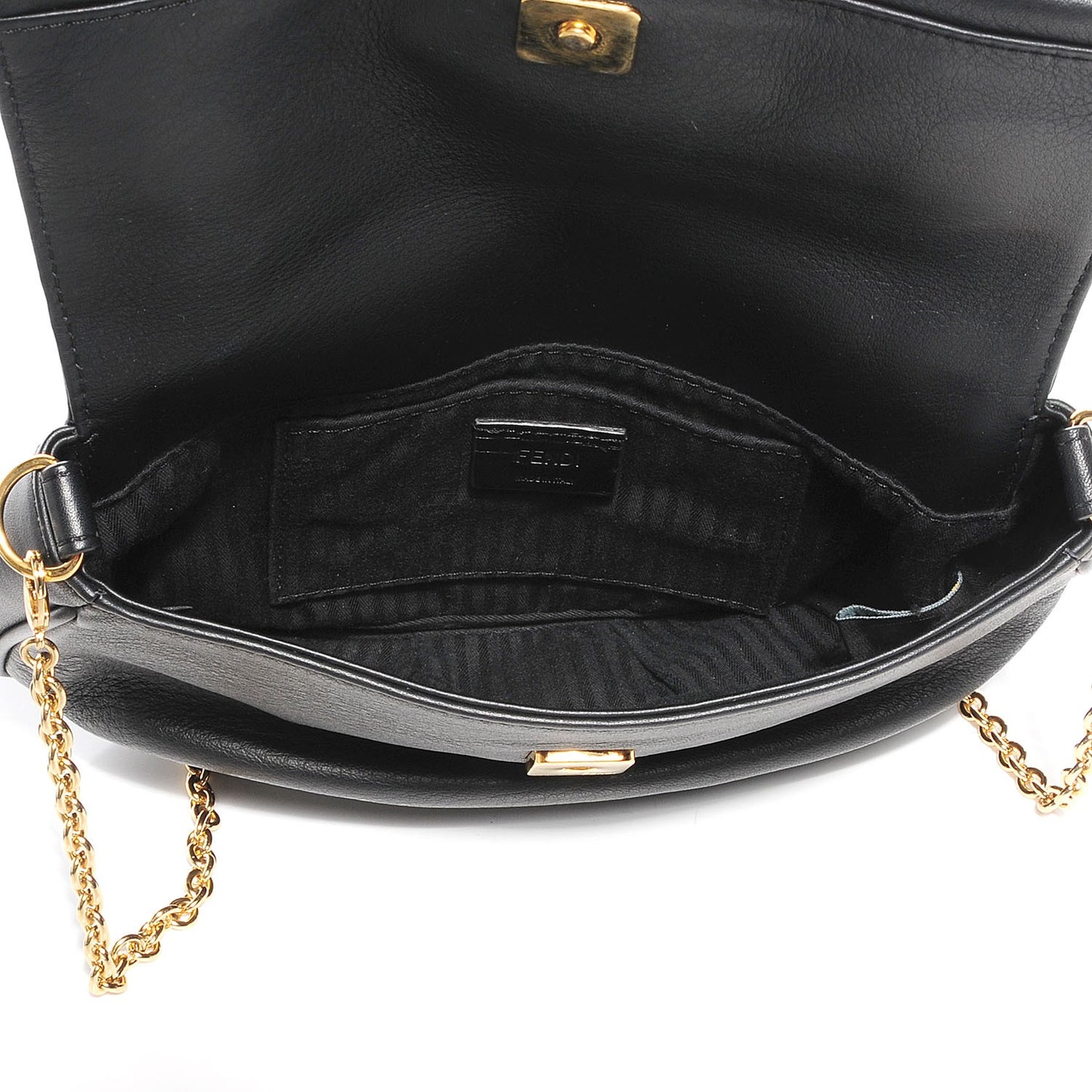 Vitello Flamingo Enamel Fendista Pouchette Crossbody Black