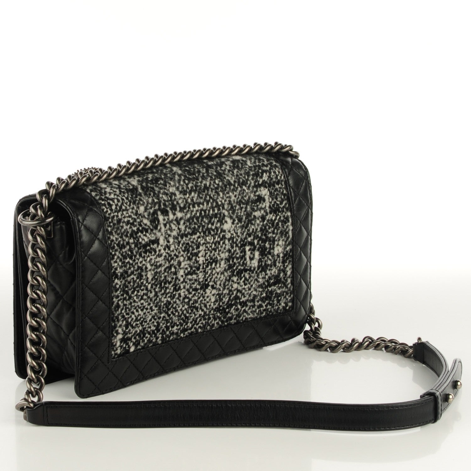 Chanel Calfskin Tweed Enchained Medium Boy Flap Black 3 of 8