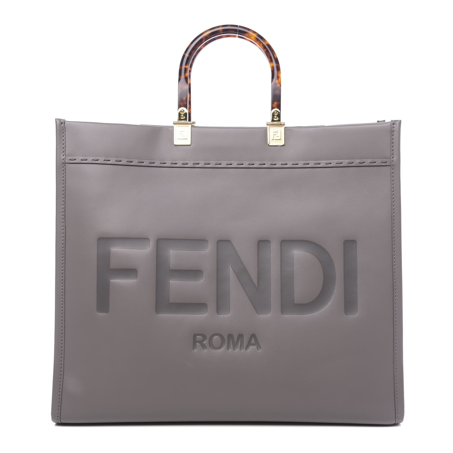 Fendi Vitello King Plexiglass Logo Embossed Large Fendi Sunshine Shopper Tote Moon 1 of 10