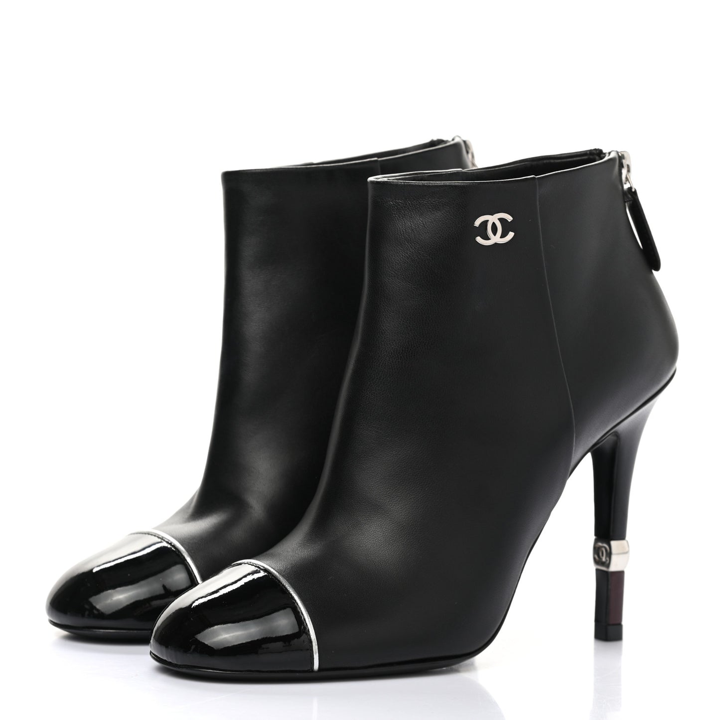 Lambskin Patent Cap Toe CC Ankle Boots 36 Black
