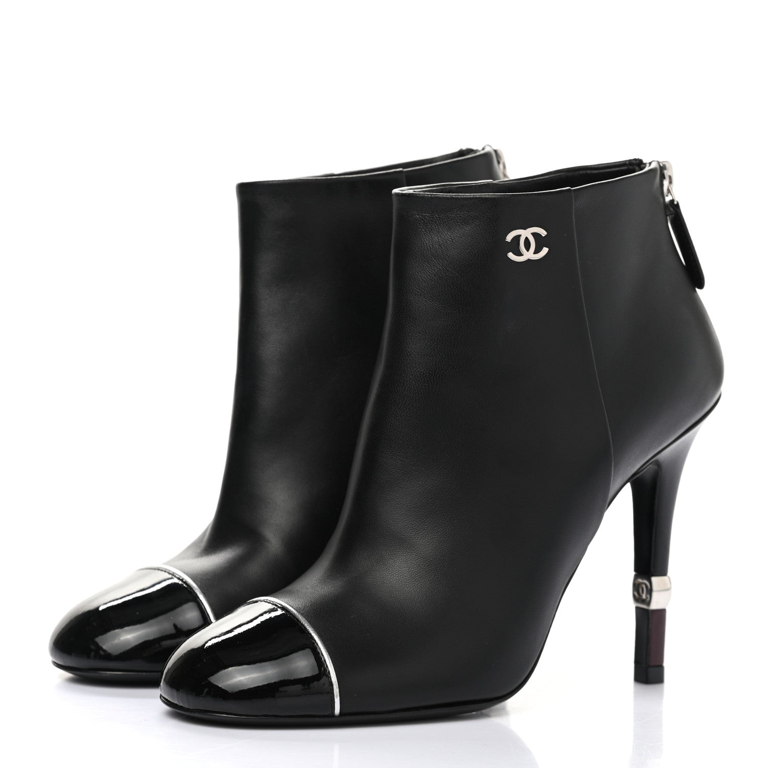 Chanel Lambskin Patent Cap Toe CC Ankle Boots 36 Black 3 of 11