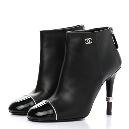 Chanel Lambskin Patent Cap Toe CC Ankle Boots 36 Black 3 of 11