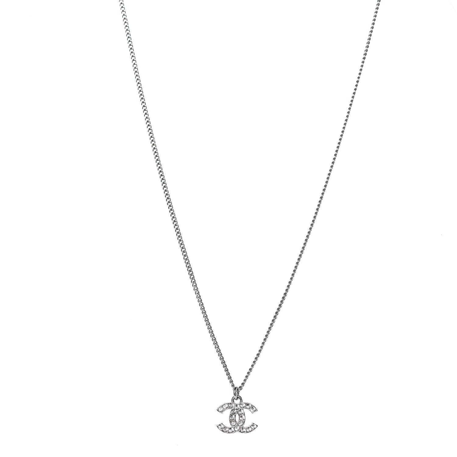 Chanel Crystal Timeless CC Necklace Silver 1 of 5