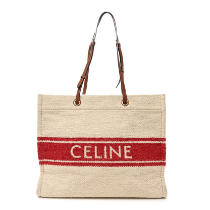 Celine Plein Soleil Textile Calfskin Horizontal Cabas Cream Red 1 of 10