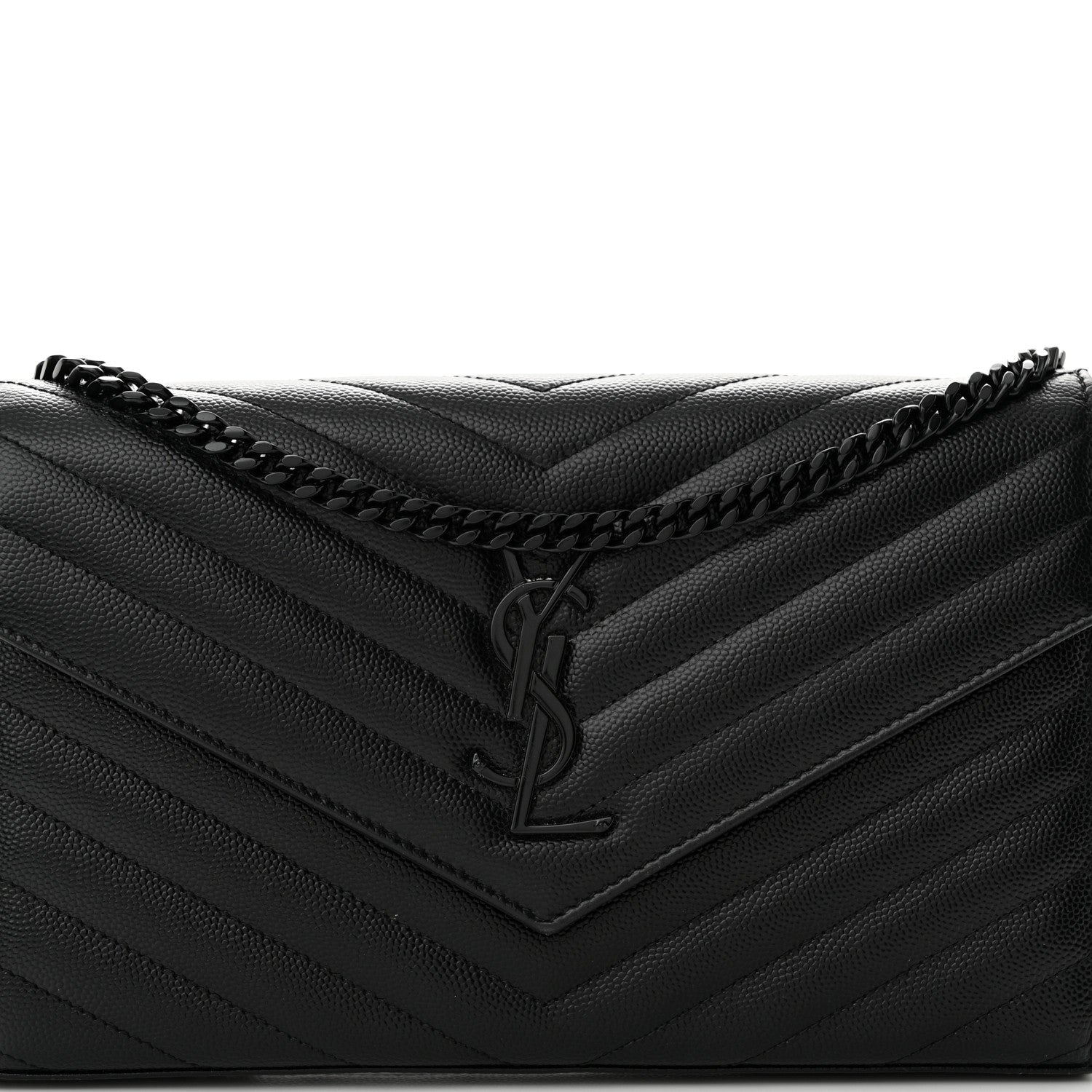Saint Laurent Grain De Poudre Matelasse Chevron Monogram Monochrome Chain Wallet Black 7 of 12
