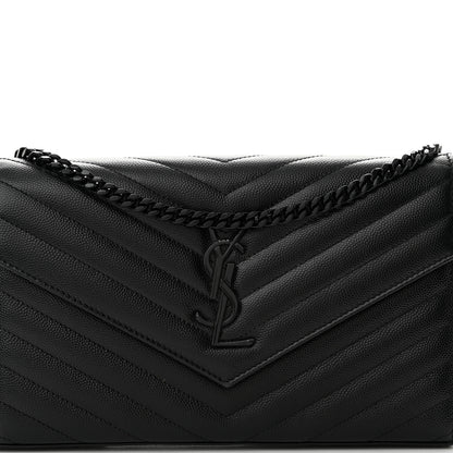 Saint Laurent Grain De Poudre Matelasse Chevron Monogram Monochrome Chain Wallet Black 7 of 12