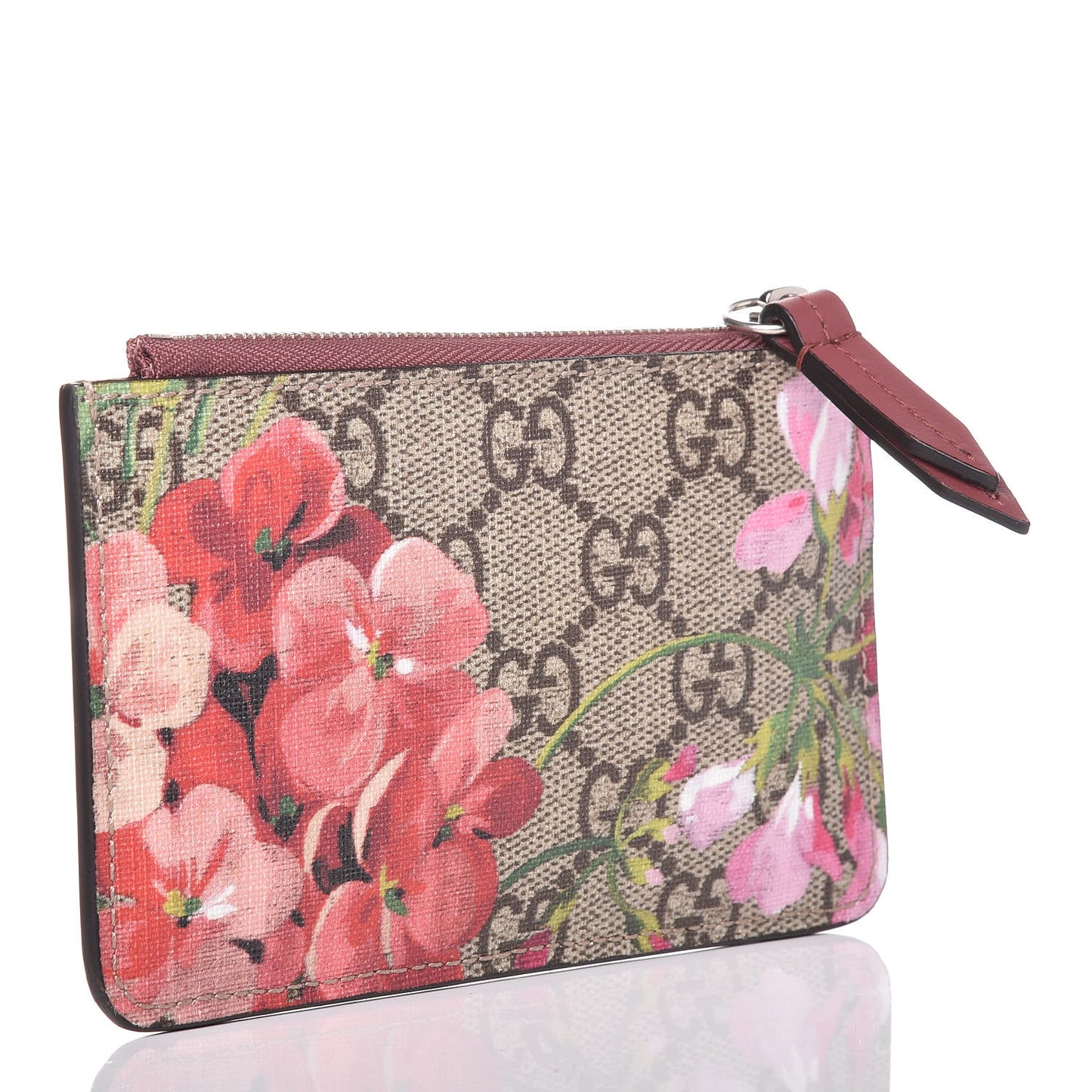 GG Supreme Monogram Blooms Key Ring Coin Case Beige Multicolor Dry Rose