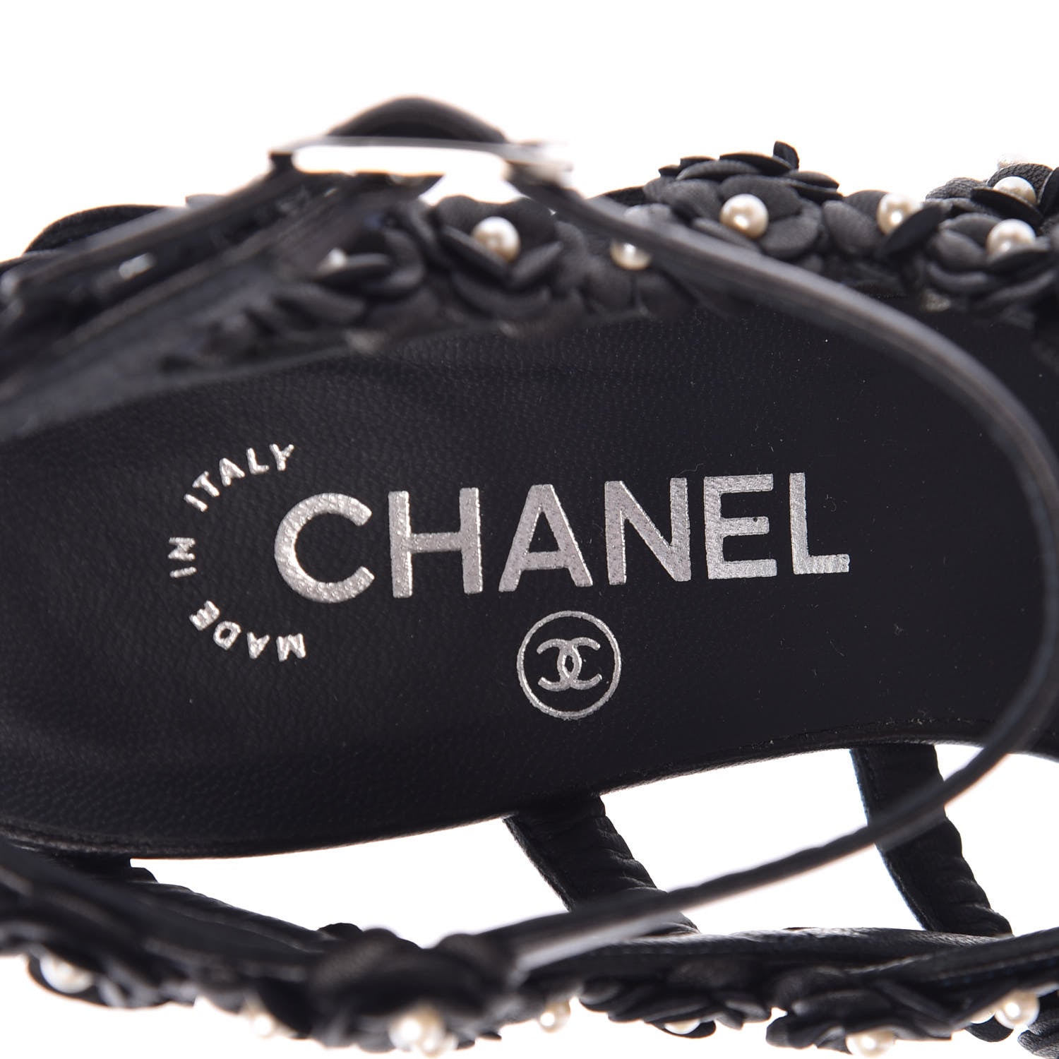 Chanel Lambskin Pearl Camellia Sandals 38.5 Dark Navy Blue 6 of 11