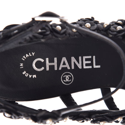 Chanel Lambskin Pearl Camellia Sandals 38.5 Dark Navy Blue 6 of 11