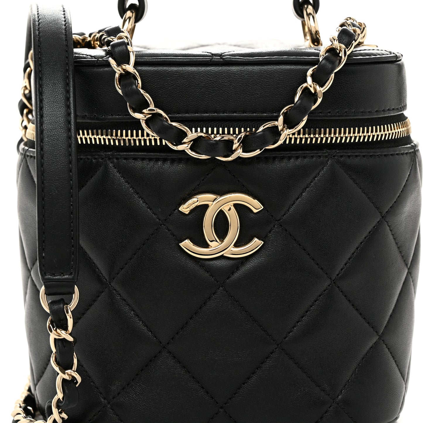 Lambskin Quilted Trendy Vanity Case Black