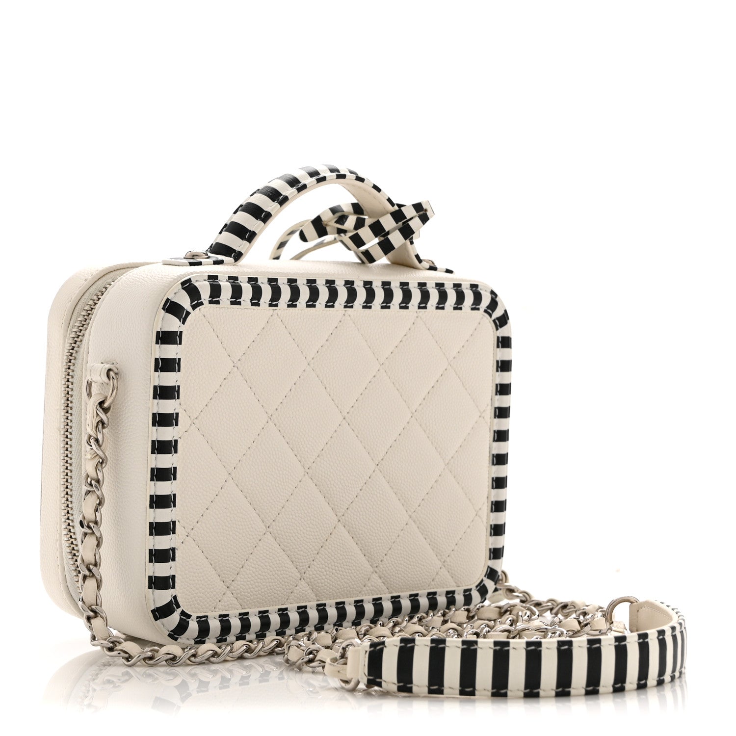 Chanel Caviar Quilted Striped Small CC Filigree Vanity Case White Black 3 of 10