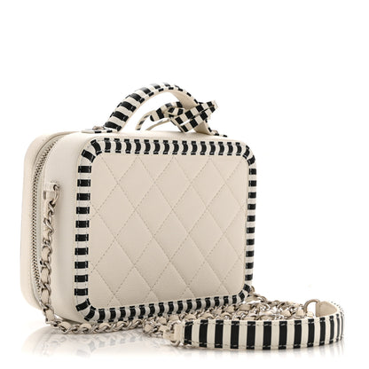 Chanel Caviar Quilted Striped Small CC Filigree Vanity Case White Black 3 of 10