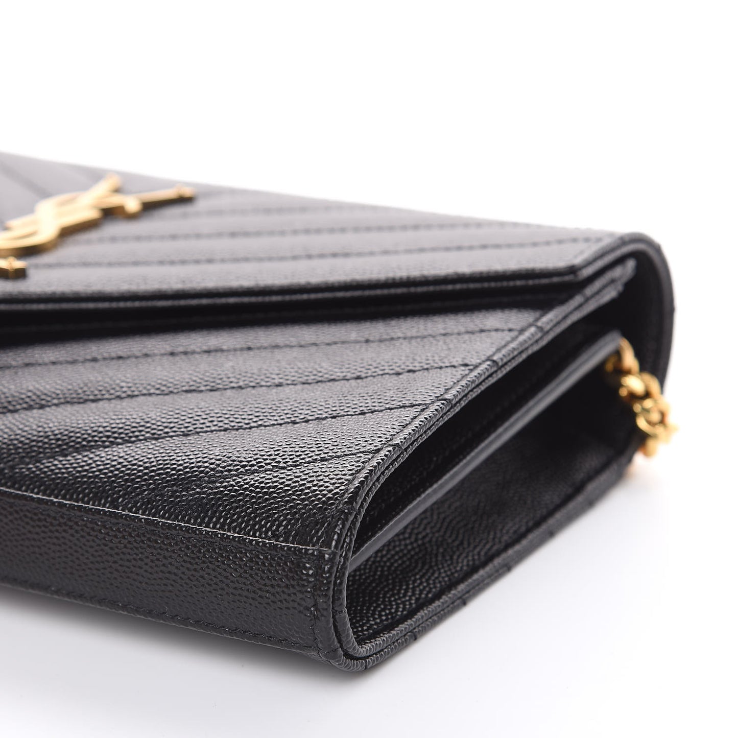 Grain De Poudre Matelasse Chevron Monogram Chain Wallet Black