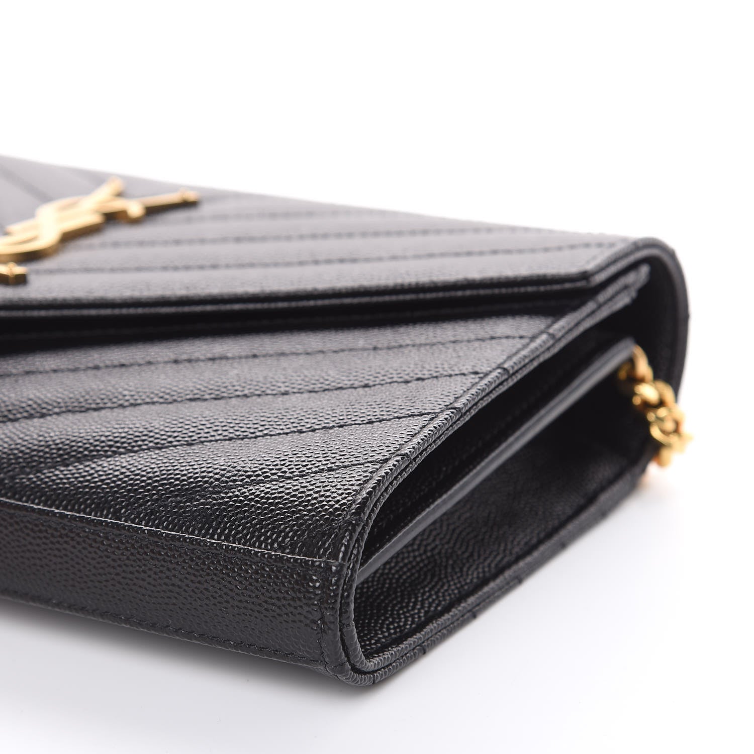 Saint Laurent Grain De Poudre Matelasse Chevron Monogram Chain Wallet Black 8 of 8