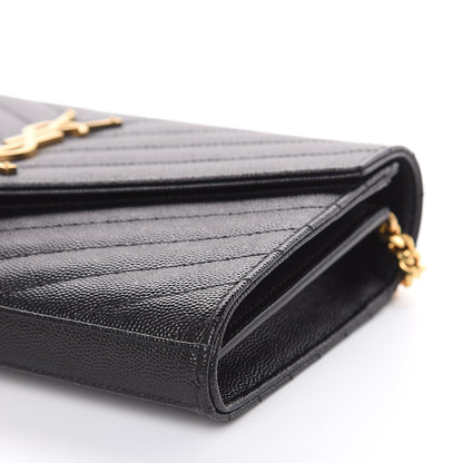Saint Laurent Grain De Poudre Matelasse Chevron Monogram Chain Wallet Black 8 of 8