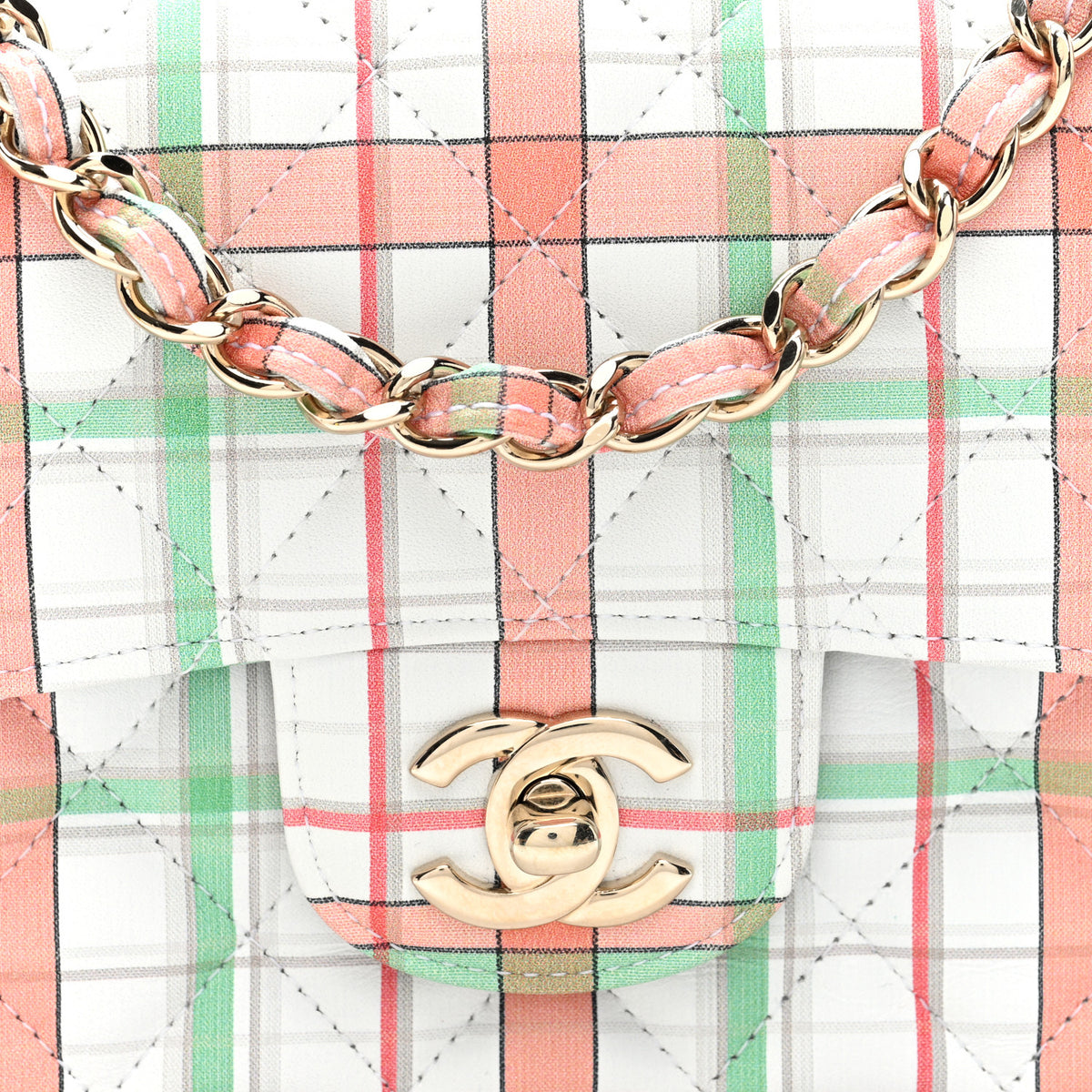 Chanel Calfskin Quilted Plaid Printed Small Single Flap White Multicolor 8 of 10