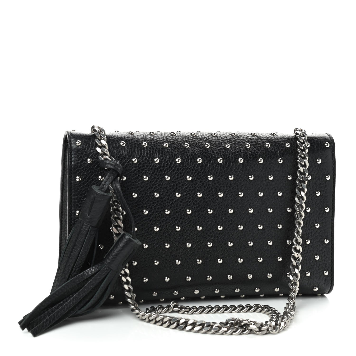 Gucci Calfskin Studded Medium Miss Bamboo Shoulder Bag Black 3 of 9