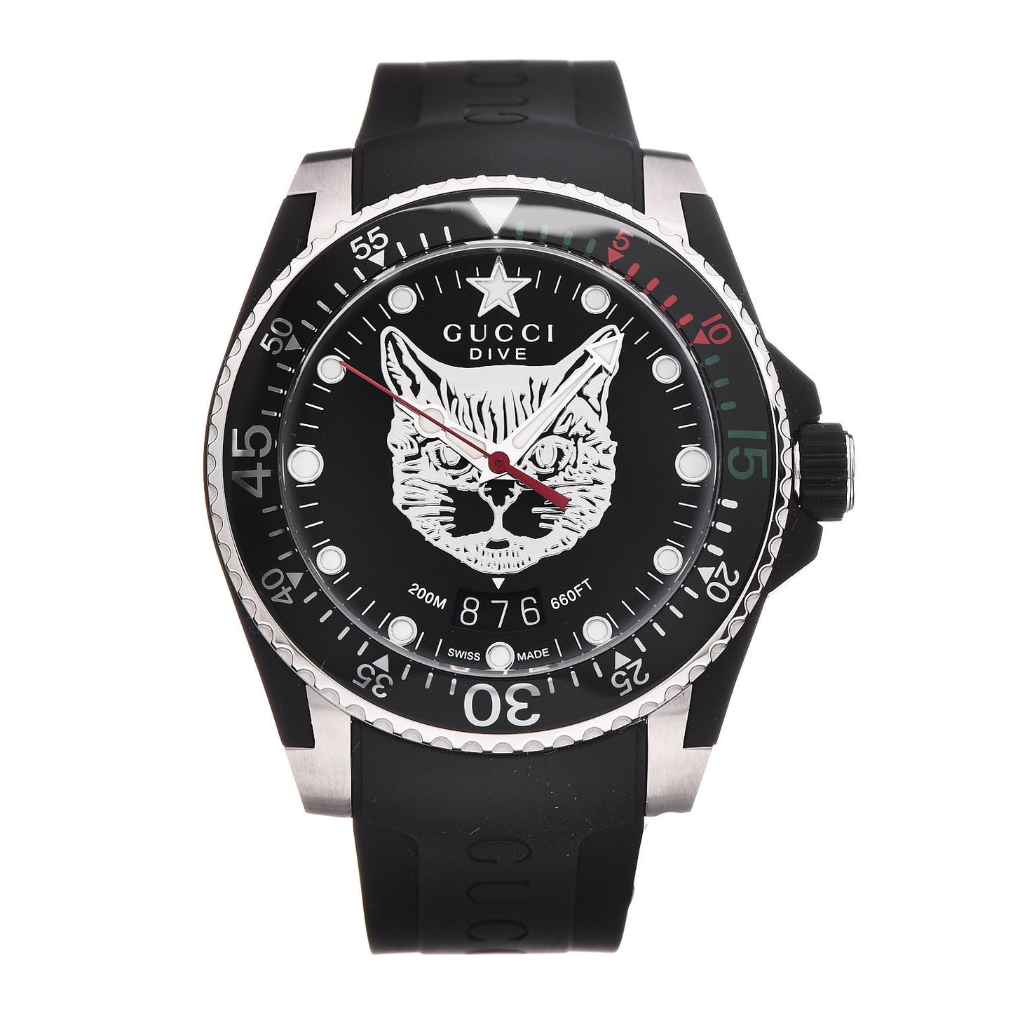 Stainless Steel Rubber 40mm Dive Feline Quartz Watch Black