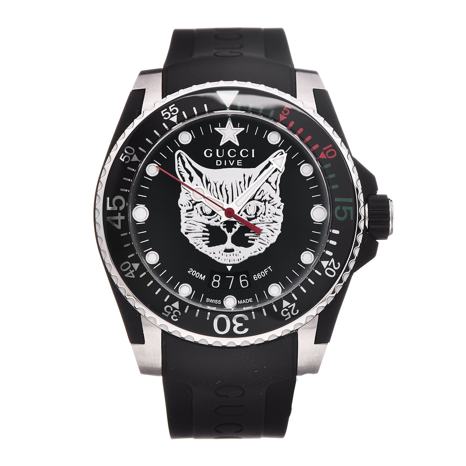 Gucci Stainless Steel Rubber 40mm Dive Feline Quartz Watch Black 1 of 8