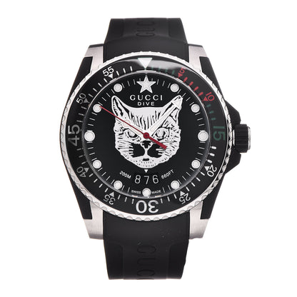 Gucci Stainless Steel Rubber 40mm Dive Feline Quartz Watch Black 1 of 8
