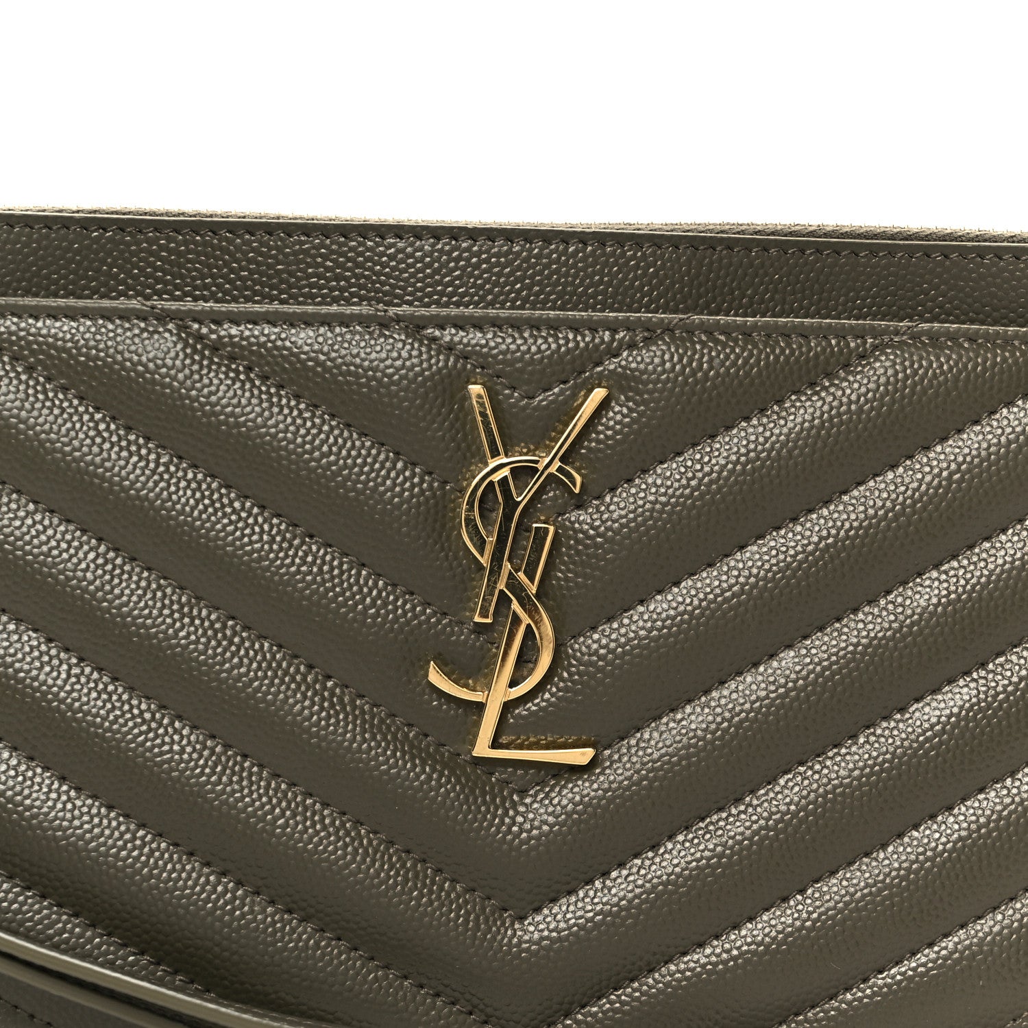 Saint Laurent Grain De Poudre Chevron Monogram Bill Pouch Vert Kaki 15 of 18