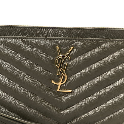 Saint Laurent Grain De Poudre Chevron Monogram Bill Pouch Vert Kaki 15 of 18