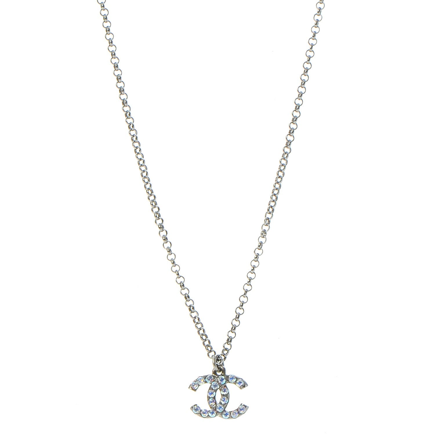 Chanel Ruthenium Crystal CC Necklace Iridescent Blue 1 of 7