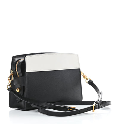 Prada Saffiano City Calfskin Esplanade Crossbody Bag Black Talco 3 of 11