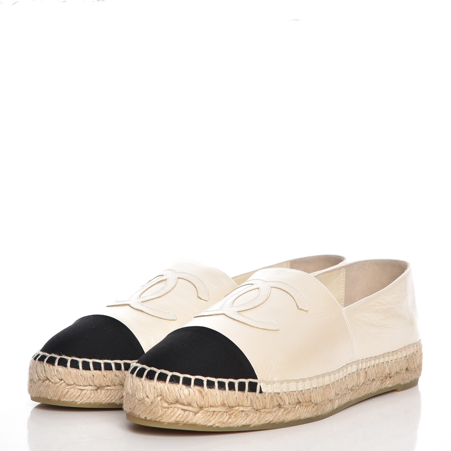 Chanel Metallic Calfskin Grosgrain CC Espadrilles 40 Ivory Black 3 of 10
